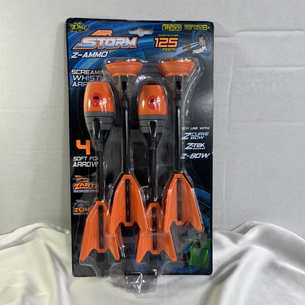 ZING‎ AIR STORM Z-AMMO ARROWS REFILL SOFT FOAM 4 PACK SUCTION WHISTLE NEW